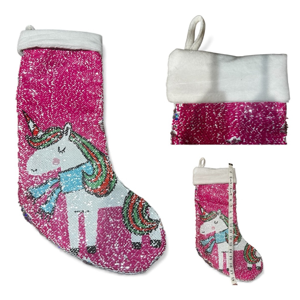 Wondershop Unicorn Sequin Christmas Stocking Pink Silver 18” Holiday Decor